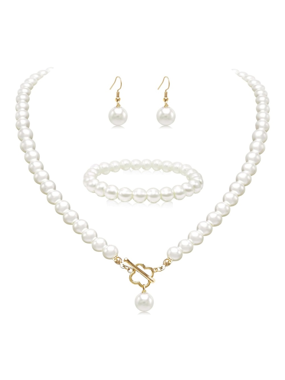 Women's Pearl Choker, Synthetic Pearl Necklace, Earring Set, Costume Jewelry